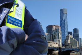 Security officer conducting surveillance in the city